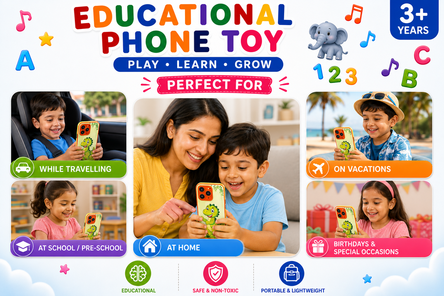 Educational Phone Toy for 2-12 Years Kids Rechargeable Type C 24 Modes Talking Baby Smart Phone Mobile