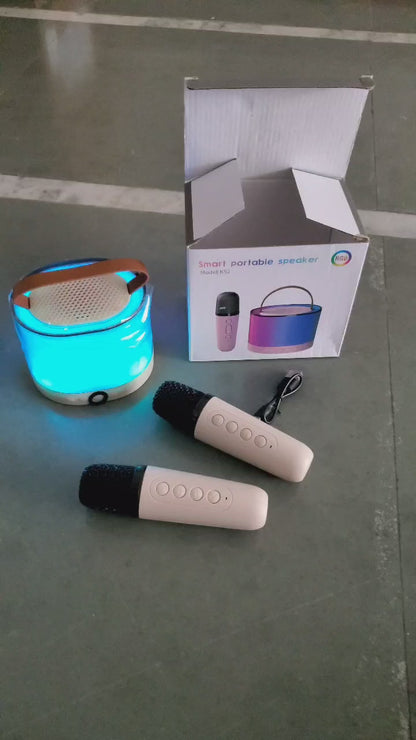 400066  Mini Karaoke Machine for Kids Adults, Portable Bluetooth Speaker with 2 Wireless Microphones