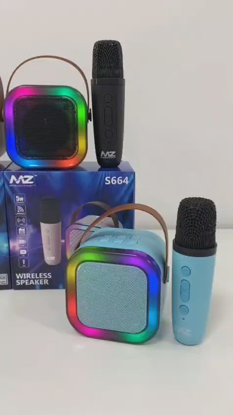 MZ S664 Wireless Karaoke Speaker with Wireless Microphone | 5W Bluetooth Speaker | RGB LED Lights | HD Stereo Sound | TWS | USB, TF Card | Portable Party Speaker for Kids & Adults