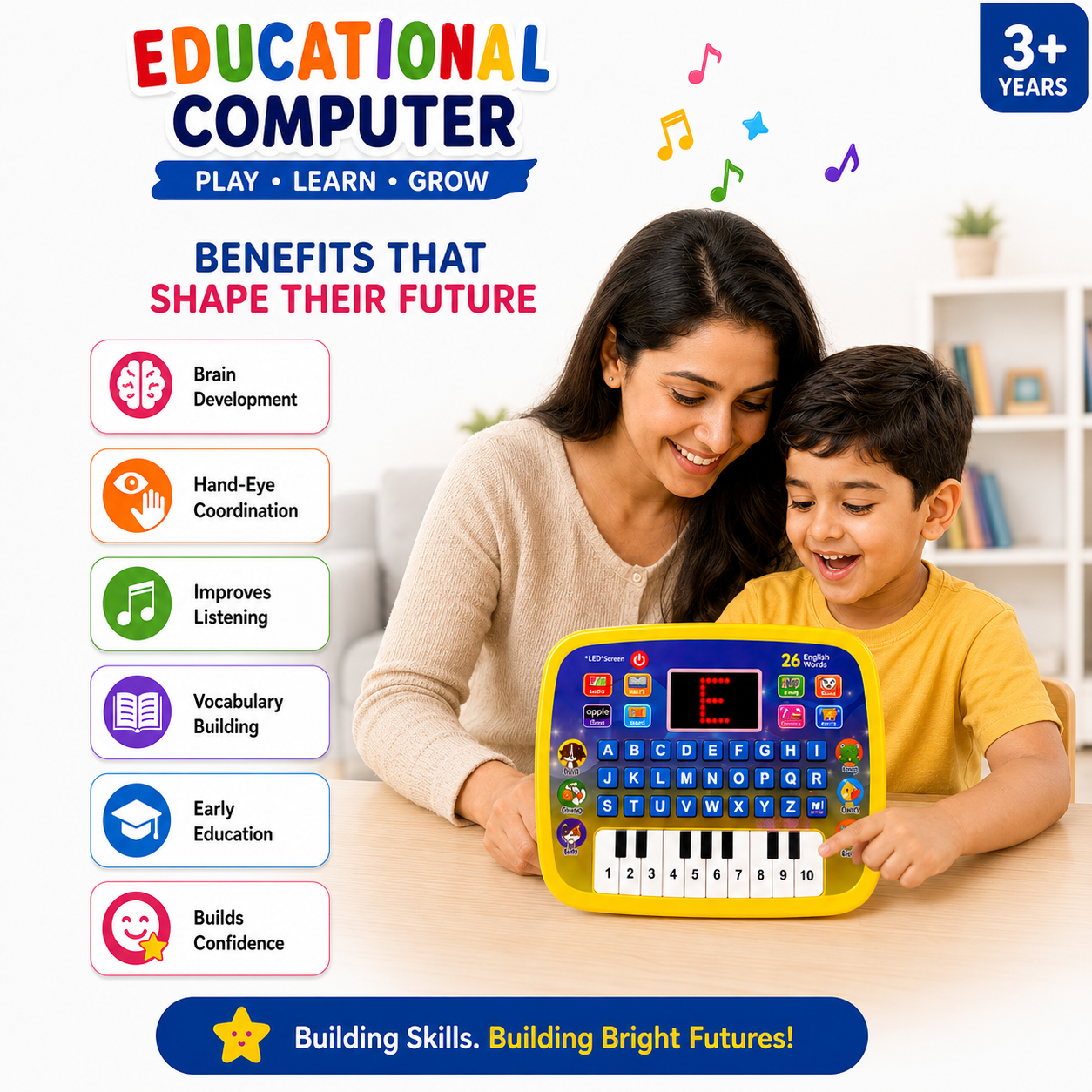 Educational Computer for Kids with Piano & LED Display | 26 Learning Activities | USB Powered | Interactive Learning Toy for Boys & Girls (3+ Years)